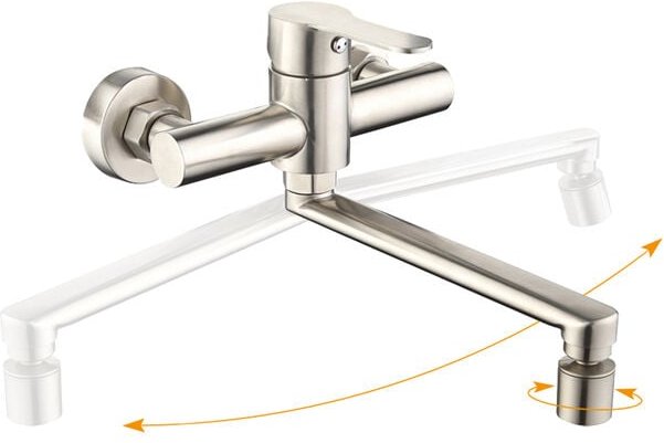 Wand Küchenarmatur Einhandmischer für Spüle, wandhängend, Küchenarmatur mit langem Auslauf und 2 Wasserstrahlarten Spült...