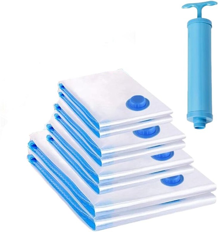 Vakuum-Aufbewahrungsbeutel, 8er-Set, Vakuum-Aufbewahrungsbeutel, Staubsauger + 1 Pumpe, Kompressionsbeutel, Reiseaufbewa...