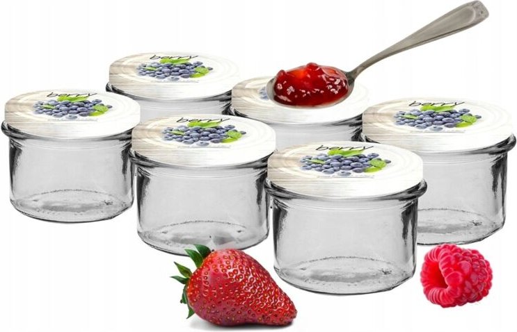 Marmeladenglas mit farbigem Deckel, 6 Stück, 235 ml