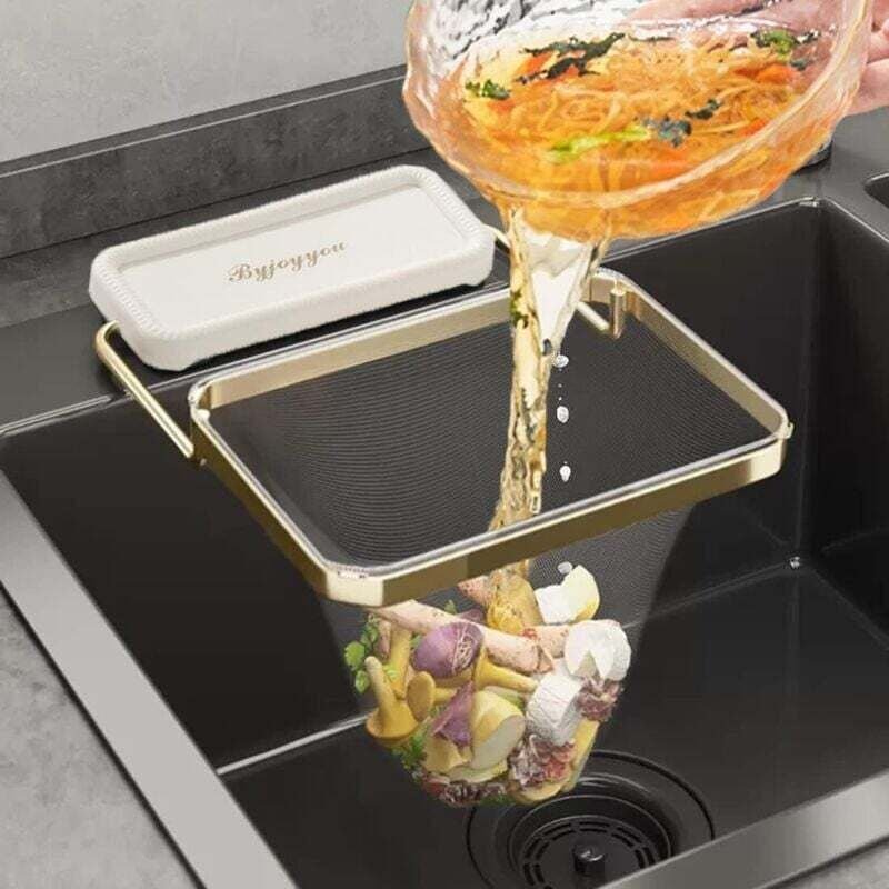 Cestino pieghevole per lavello da cucina angolare con 100 sacchetti monouso in rete - Filtro raccogli-cibo e tritarifiut...