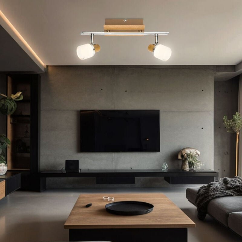 Deckenstrahler 2 Flammig Holz schwenkbare Deckenleuchte Wandlampe Strahler led, aus Chrom Schalter, 2x led 5W 380Lm warm...