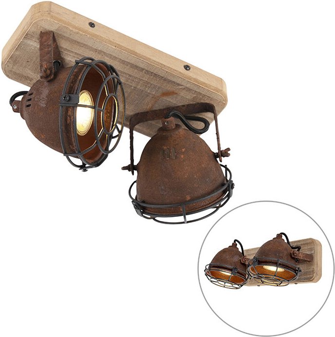 Smart Spot Rostbraun mit Holz inkl. 2 WiFi GU10 - Gina