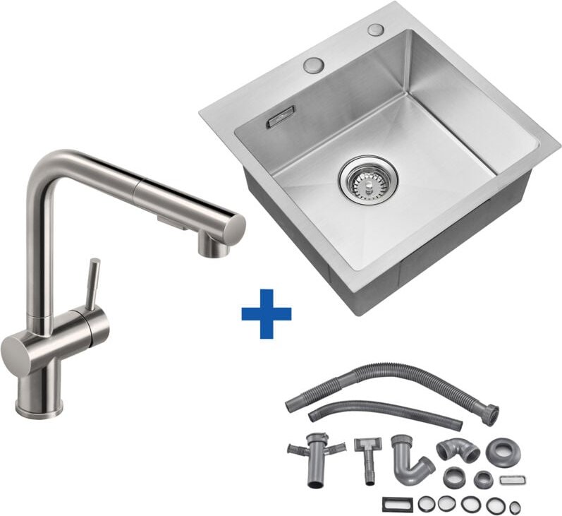 Edelstahl Küchenspüle + Hochdruck Ausziehbare Küchenarmatur, Einbau Spülbecken für ab 50 cm Küchenschrank