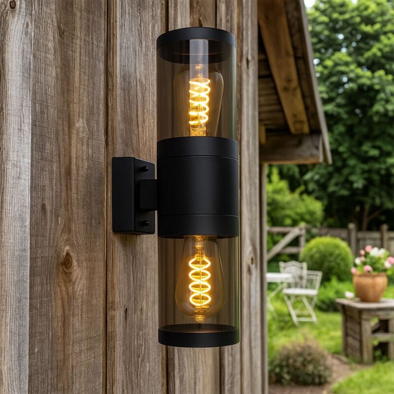 Thumbnail - LED Wandleuchte Up and Down Außen Wandlampe Edelstahl Außen Edelstahl, schwarz rauch, LED 7W 630Lm warmweiß, H 38 cm
