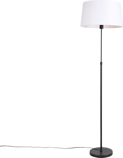 Schwarze Stehlampe mit weißem Leinenschirm 45 cm verstellbar - Parte