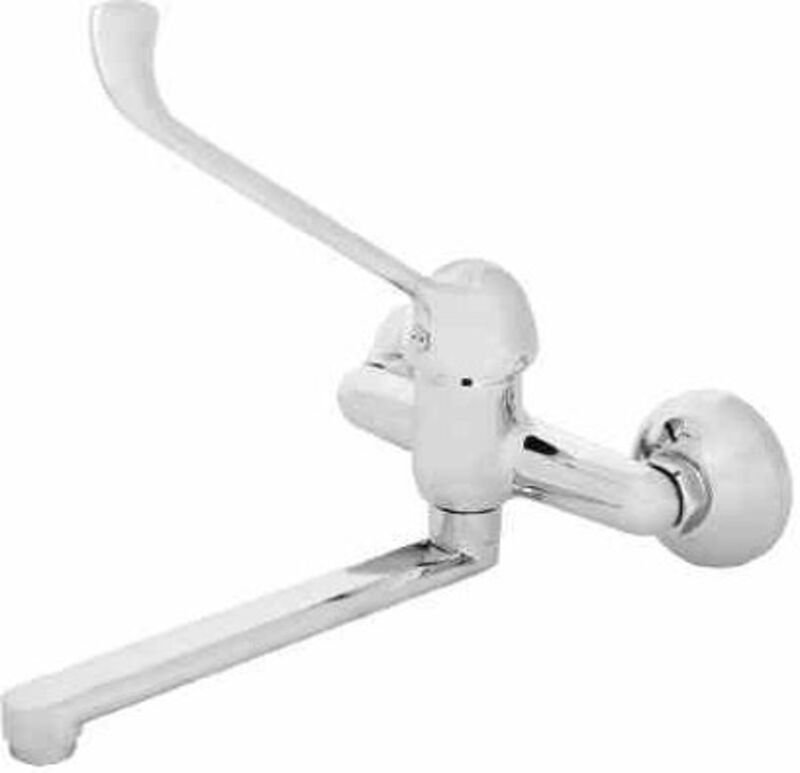 Wand-Waschtischarmatur, mit schwenkbarem Auslauf, mit verlängertem Hebel