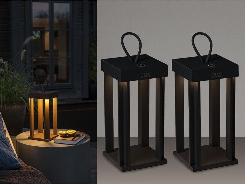 Meinewunschleuchte - 2er Set led Outdoor Laternen usb aufladbar für Boden & Tisch, Schwarz Höhe 42cm