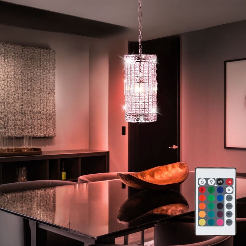 LED Pendelleuchte dimmbar mit Fernbedienung Hängelampe Kristall Hängeleuchte Pendellampe Wohnzimmer, RGB Farbwechsel, St...
