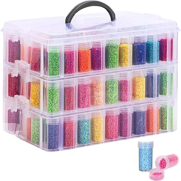 Tlily - Aufbewahrungsbehälter für Diamantmalerei, 3-stufiger stapelbarer Perlen-Organizer mit Tragegriff, Bastelbox