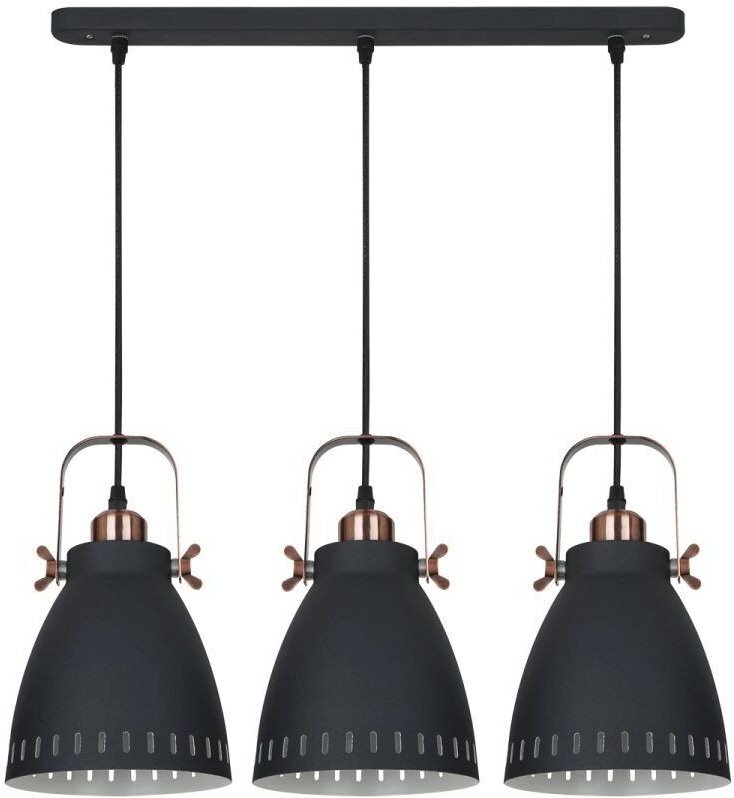 Franklin - Industrieller und Retro hängender hängender Graphit, rotes Kupfer 3 Licht mit Graphitschirm, E27 - Italux