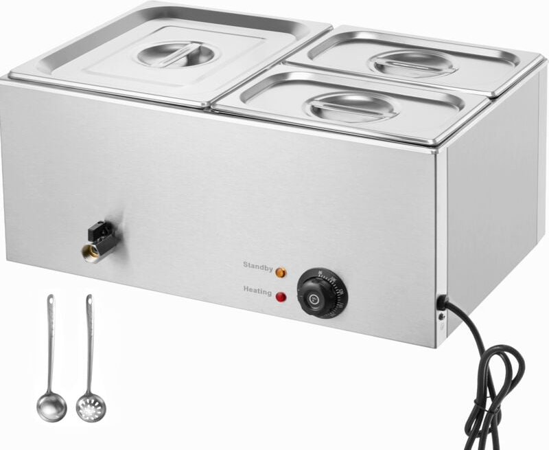 Kommerzieller Speisenwärmer für 3 Pfannen – 16 l, 1200 w, Edelstahl, einstellbare Temperatur - Mophorn