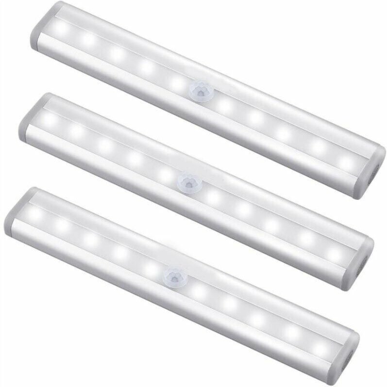 Bewegungsmelder-Innenleuchte, 10 LED-Bewegungsmelder-Schrankleuchten, batteriebetrieben, magnetisch, für die Unterbaumon...