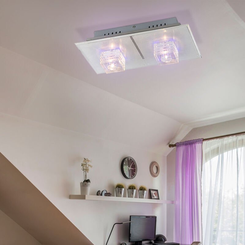 Globo - Deckenlampe Fernbedienung Deckenleuchte Glas Wohnzimmerlampe Chrom Schlafzimmerlampe, 24x Deko led Farbwechsel, ...