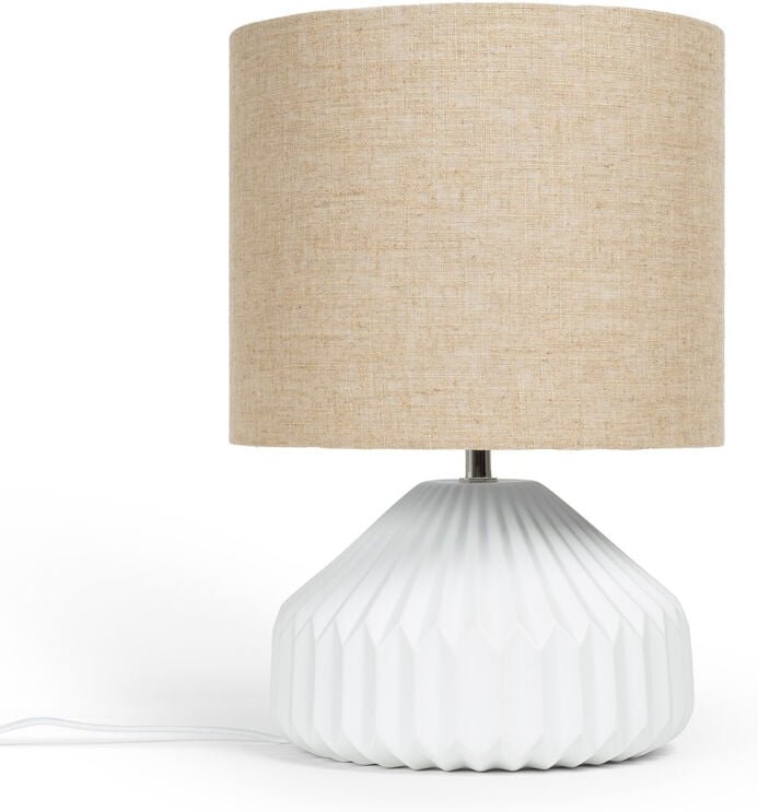 Tischlampe aus Porzellan und Stoff Monduver Weiß