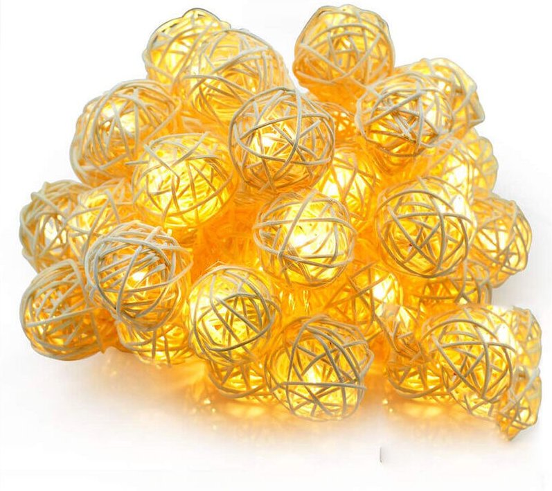 Rattan-Lichterkette mit 2,5 Metern 20 warmweißen LED-Lichtern für den Innenbereich, Schlafzimmer