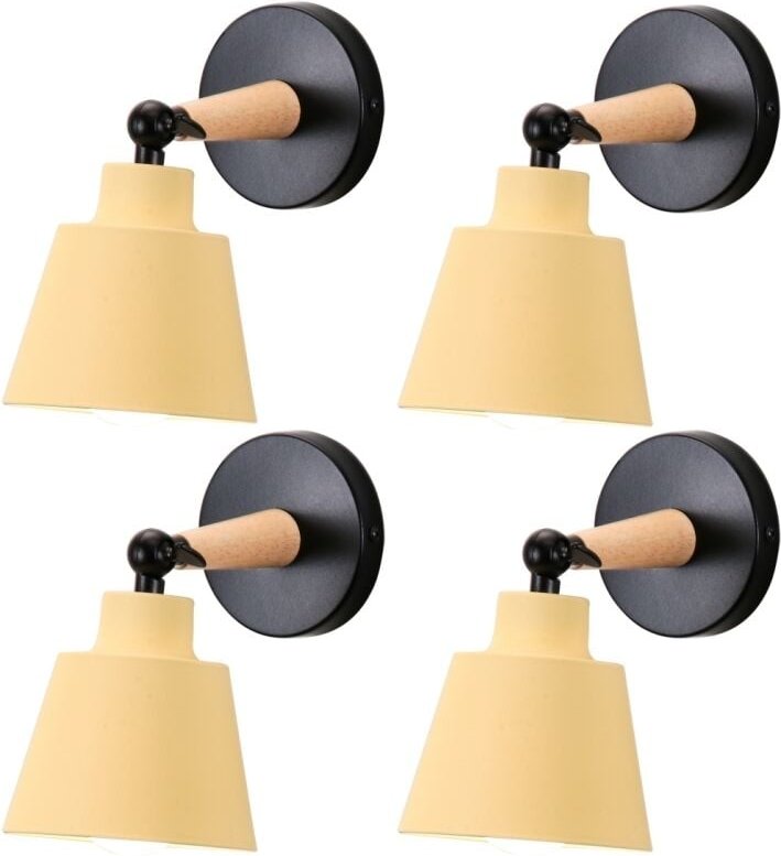 4 Stücke Vintage Wandleuchte Innen Wandlampe Verstellbare Deckenleuchte mit Metallschirm Hellgelb Ø12cm