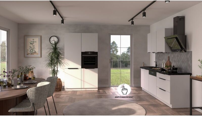 Küche ARIA K-WH - 220 &43 120 cm Anti Fingerprint Küchenzeile Küchenblock Singleküche EinbaukücheWEISS - AFM