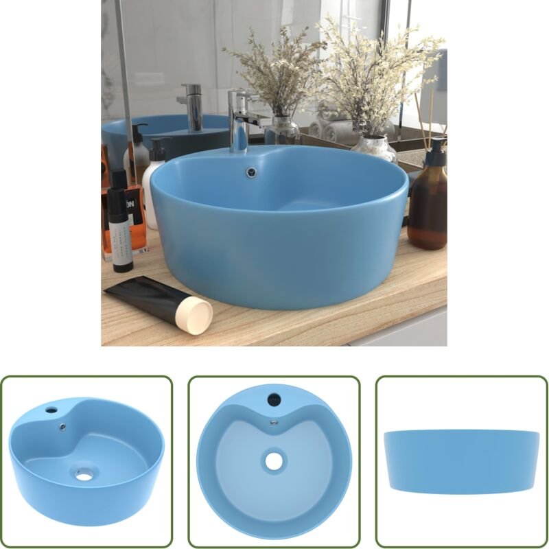 Waschbecken mit Überlauf - Luxus-Waschbecken mit Überlauf Matt Hellblau 36x13 cm Keramik