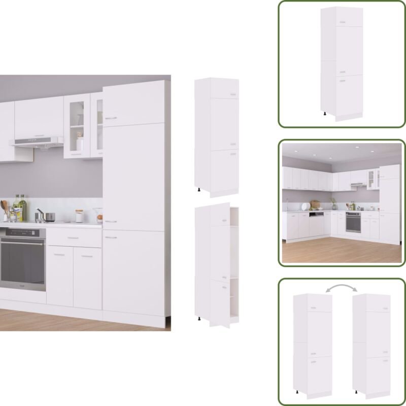 Kühlumbauschrank Weiß 60x57x207 cm Holzwerkstoff - Küchenmöbel - Schranksystem - Küchenschrank - Wohnwand - Regal