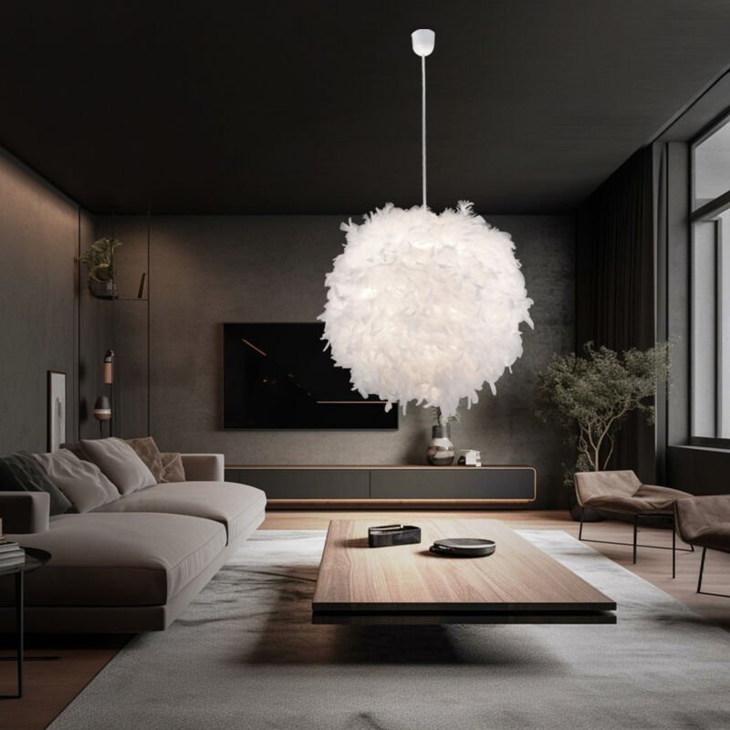 Led Pendelleuchte Hängelampe Leuchte Pendellampe Federlampe Schlafzimmerlampe Wohnzimmer, Textil weiß Federn, 1x E27 led...