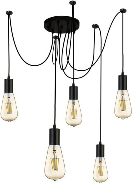 Searchlight - Squiggle - 5 Light Cluster Anhänger Matt Black, E27