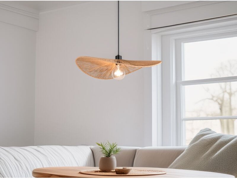 Thumbnail - Große LED Pendelleuchte geflochten aus Papiergarn, Lampenschirm Ø 58cm