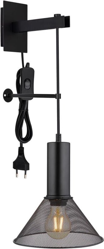 Schlafzimmerleuchte Wandleuchte Lampe Vintage Steckerkabel Schwarz-matt h 67 cm
