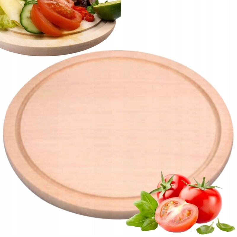 25 CM Holzschneidebrett, Buche mit Nut, rund, poliertes Produkt