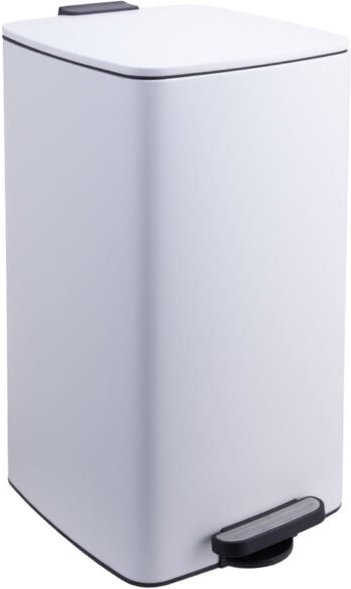 Relaxdays Mülleimer Küche, 30 Liter, Absenkautomatik, entnehmbarer Inneneimer, mattes Metall, eckiger Treteimer, weiß