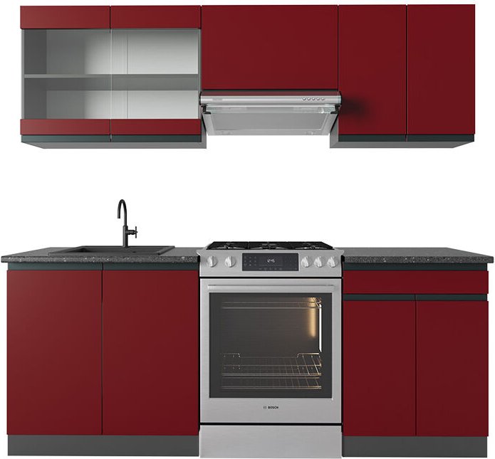 Vicco - Küchenzeile R-Line, Rot/Anthrazit, 200 cm , ap Anthrazit