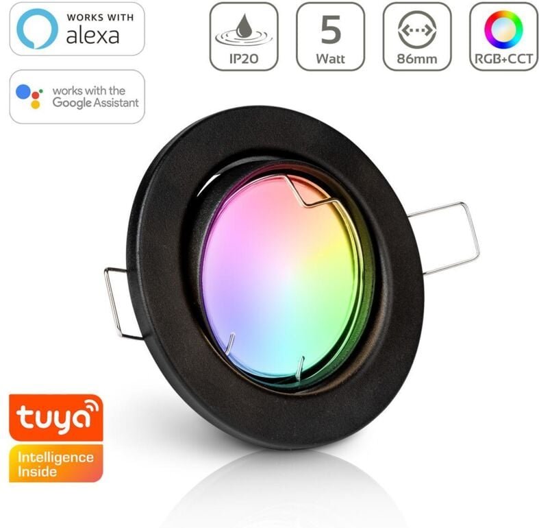 Einbauspot IP20 rund schwenkbar Sprengring - Farbe: Schwarz - LED Leuchtmittel: GU10 5W RGB+CCT Smart Tuya