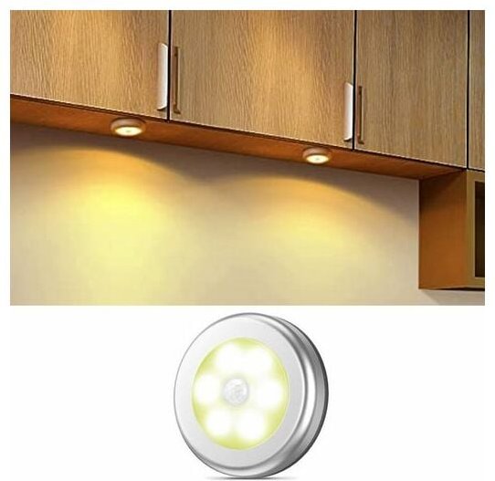 Thumbnail - LED-Nachtlicht, Schrankleuchten, Körpersensorlicht, verwendet für Flure/Schränke/Nachttisch, Silber, Warmes Licht Kinsi
