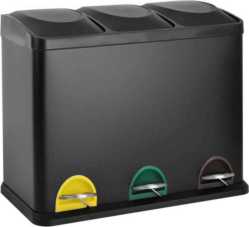 SVITA TC3X15 Kücheneimer 45L Mülleimer Trennsystem Treteimer Abfalleimer Schwarz