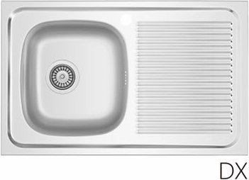 Aufsatzwaschbecken aus Edelstahl Mod. LA02 80x50 cm mit Abtropffläche rechts