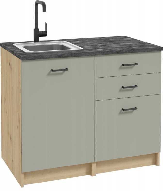 STAMAR Küchenmöbelset - 100 x 60 cm - Eiche Artisan/Grün Eucalyptus - Modern und Funktional - Optimale Raumnutzung