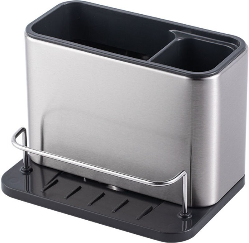 Shining House - Spülbecken-Organizer, Edelstahl, Schwammhalter für Küchenspüle, Schwammhalter mit Abflussschale, Küchenu...