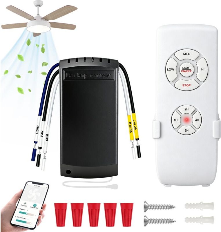 Kit de control remoto universal Wi-Fi para ventilador de techo con función silenciosa, temporizador y aplicación Smart L...