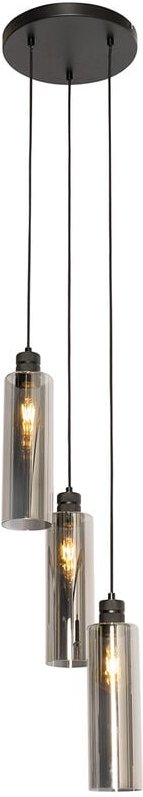Moderne Hängelampe schwarz mit Rauchglas 3-flammig - Stavelot