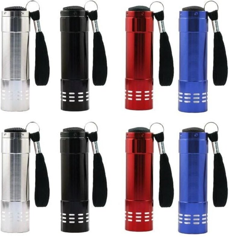 Thumbnail - Odipie - 8 Stück Mini led Taschenlampe, Aluminium Kinder Taschenlampe mit 9 led, led Taschenlampe mit Lanyard, für Gebur...