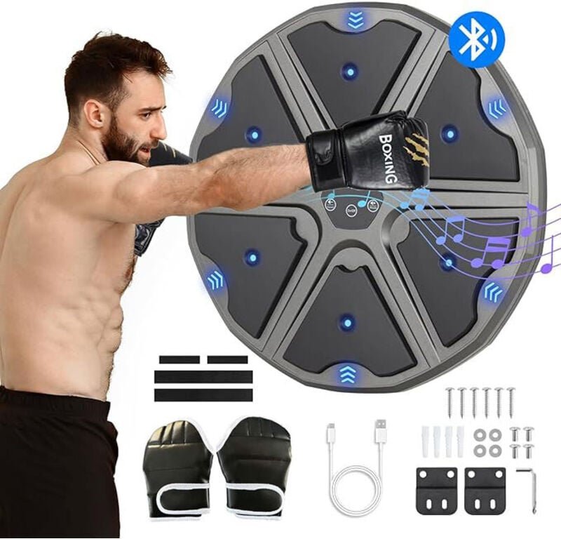 Music Boxing Machine, LED Bluetooth Musik Boxmaschine mit Boxhandschuhen, Wandmontiertes Boxziel, 9 Geschwindigkeitsmodi...