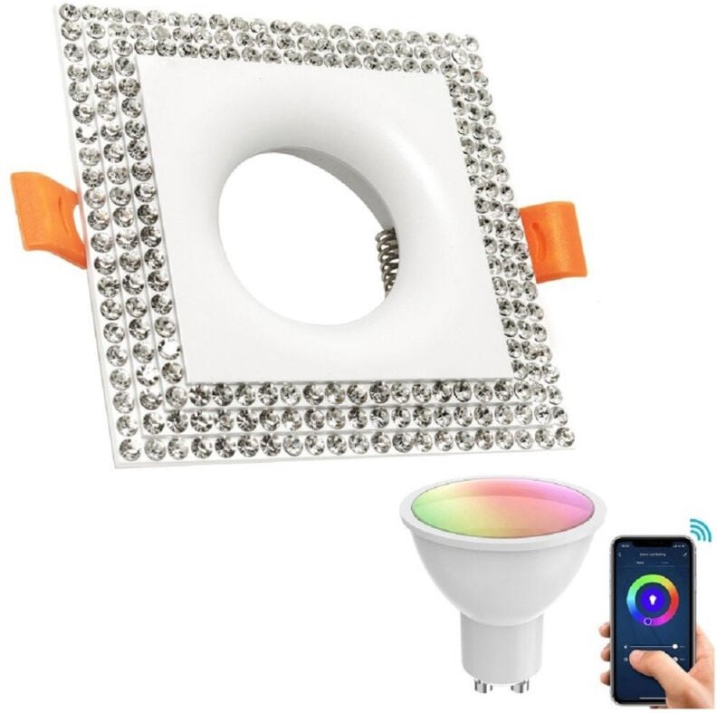 Trade Shop - SMARTER EINBAU-STRAHLER QUADRATISCH GLITTER LED 5W GU10 RGB WIFI ALEXA GOOGLE HOME - Weiß