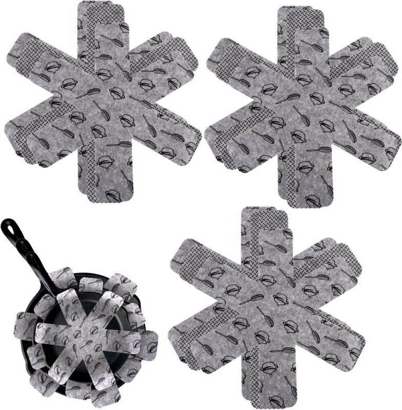 Set mit 12 kratzfesten Topf- und Pfannenschonern, 3 Größen (26/36/38 cm), grau