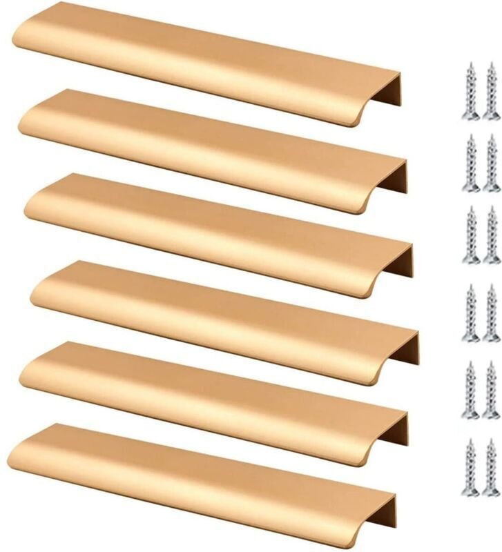 Set mit 6 verdeckten, goldfarbenen Türgriffen, unsichtbar, für Schränke, Küchen, Schubladen, Aluminium, 150 mm