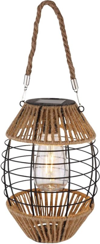 Solarlaterne hängend oder stehend Drahtgeflecht mit Hanfseil, Höhe 40,5cm