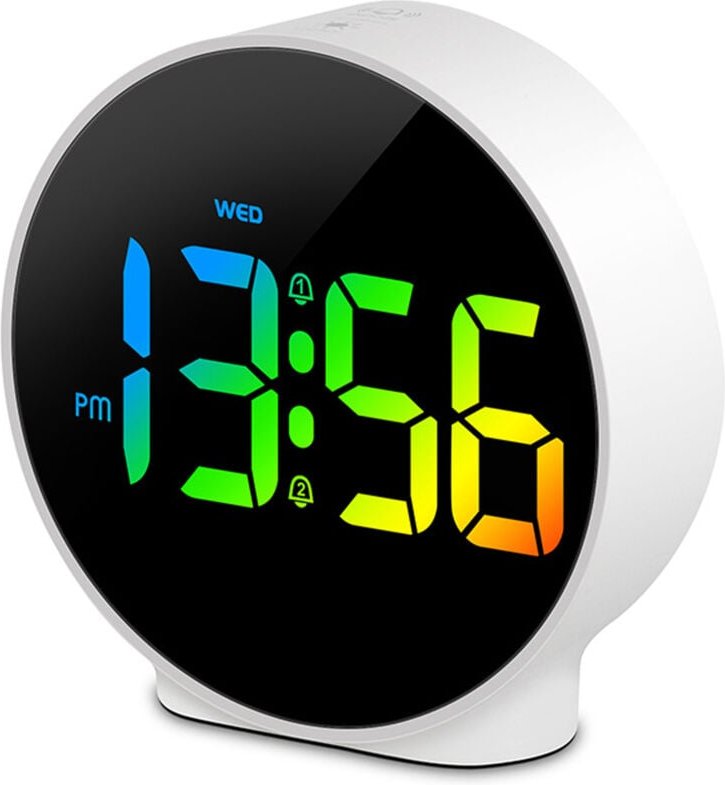 Digitaler Wecker mit LED-Bildschirm, gebogener, runder Digitalwecker für morgens mit 2 Weckern, Schlummerfunktion, 12/24...