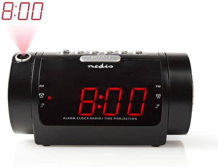 Nedis - Digitaler radiowecker led anzeige zeitprojektion am fm snooze funktion sleep timer anzahl der alarme 2 schwarz