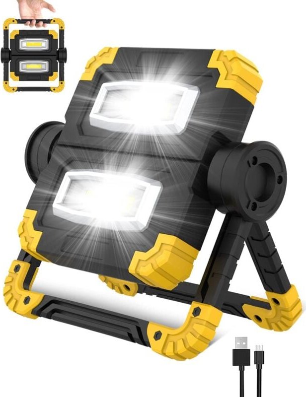 Wiederaufladbares LED-Flutlicht, 3 Beleuchtungsmodi, 2 cob, wasserdicht, tragbar, LED-Flutlicht, 360° drehbar, 1400 lm, ...