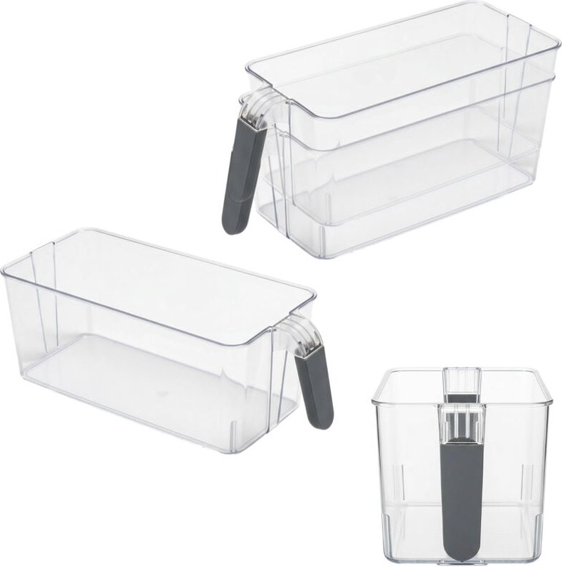 Kunststoff Kühlschrank Box mit Griff 30x13 cm klar - 4er Set - Aufbewahrungsbox für die Küche lebensmittelecht
