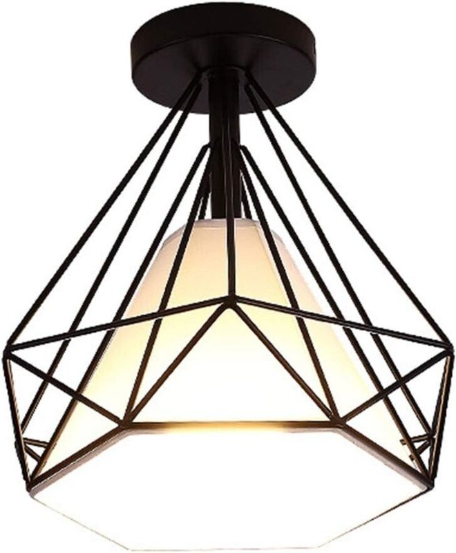 Deckenleuchte Industrielle Retro Deckenlampe aus Eisen Lampenschirm in Diamant Käfig E27 25cm für Flur Küche Wohnzimmer ...