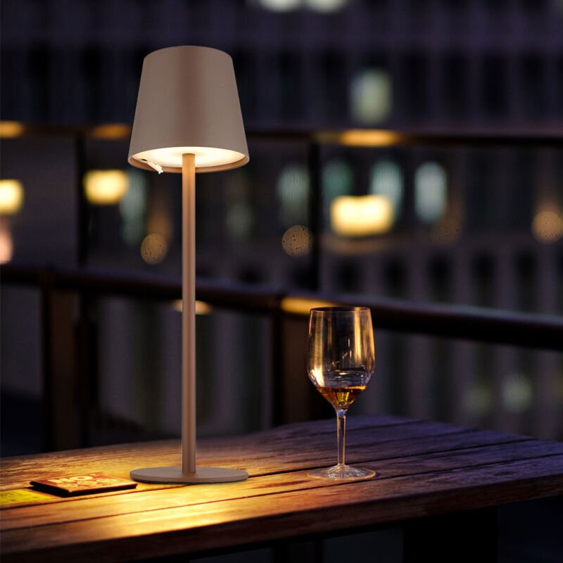 Tischlampe Außenleuchte dimmbar LED Tischleuchte Akku USB Gartenleuchte, Metall Kunststoff braun opal, 3W 130Lm warmweiß...